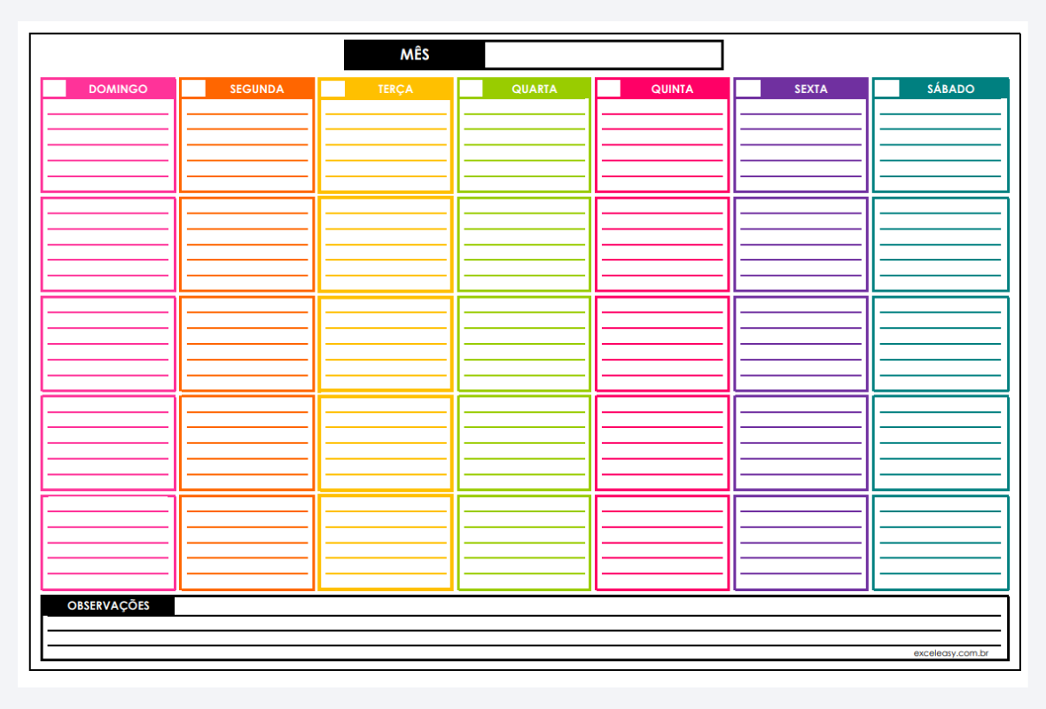 Planner semanal em blocos e colunas para organização da semana