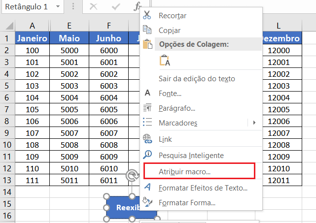 Macro para exibir colunas ocultas no Excel