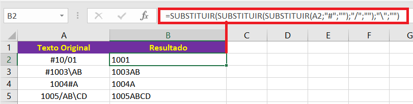 Excluir vários caracteres de uma vez no Excel