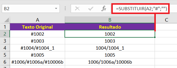 remover caracteres no Excel como a função SUBSTITUIR