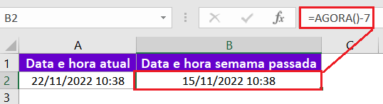 Como saber data e hora passada no Excel