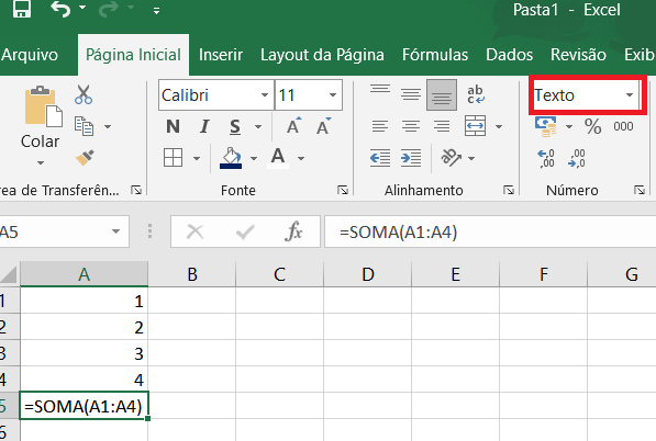 Fórmulas não funcionam no Excel. Porque o Excel não soma as células?