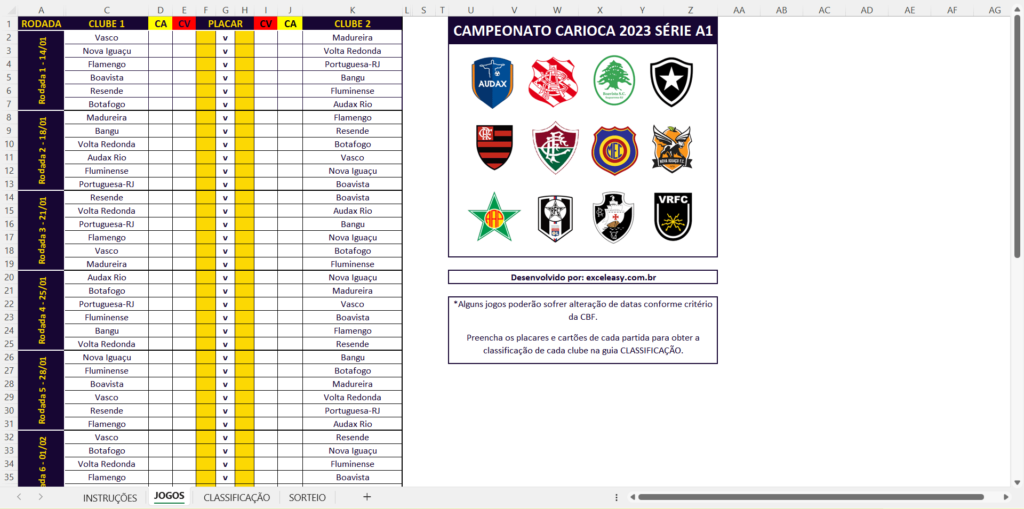 Tabela Do Campeonato Carioca 2023 No Excel Excel Easy 