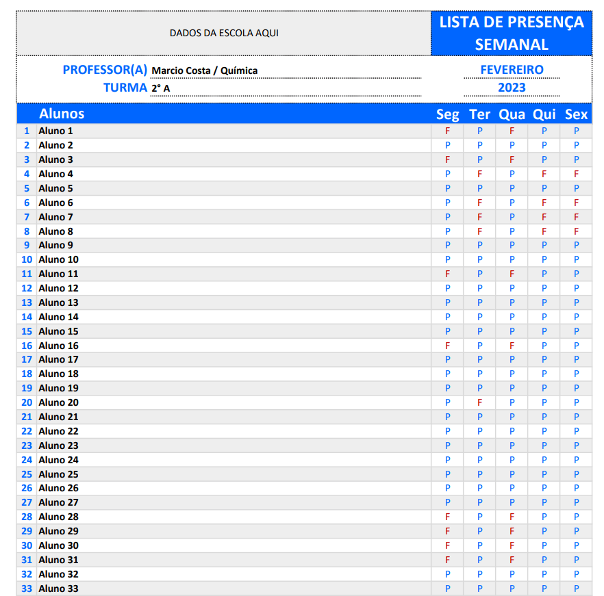 Modelo 4 - modelo lista de presença - Excel Easy