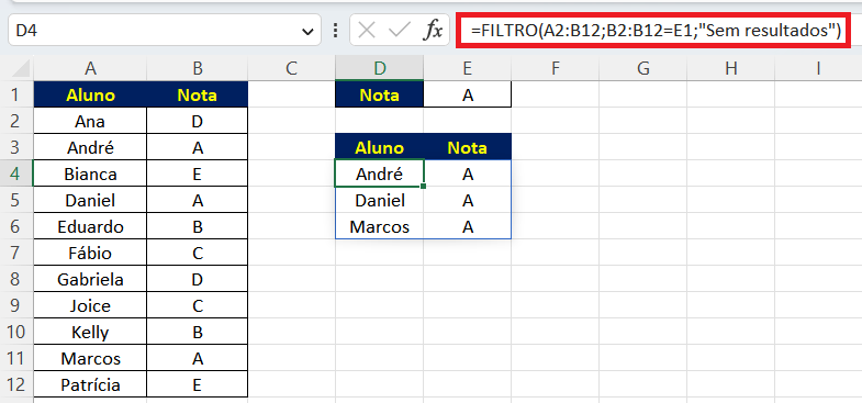 Uso Básico da função FILTRO no Excel
