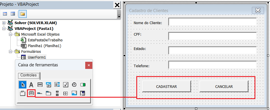 Inserir botão de comando em formulário