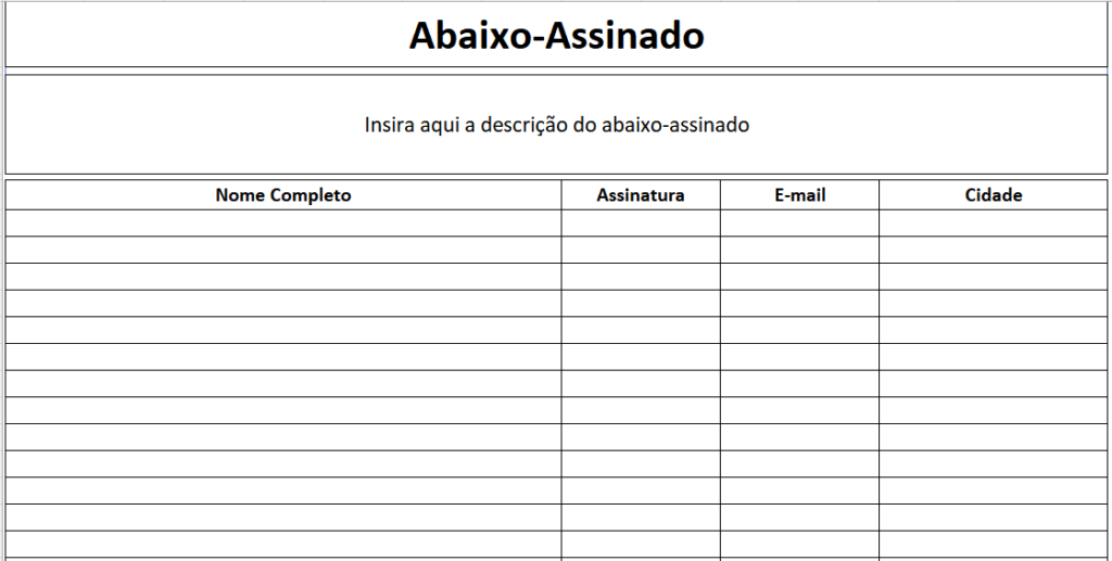 Modelo De Abaixo Assinado 7 Op es Gr tis Excel Easy