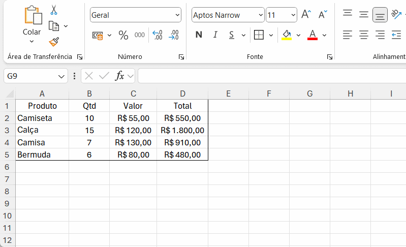 Inserir tipos de bordas no Excel