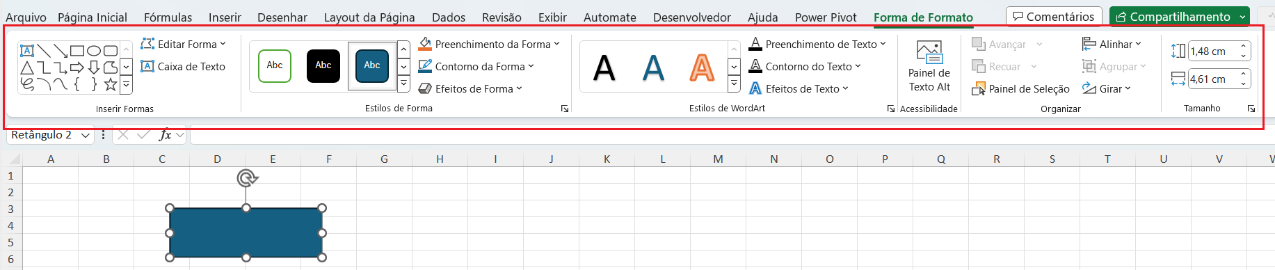 Formatar botão de forma Excel