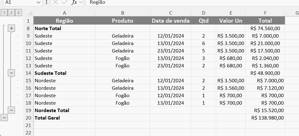 Colar apenas dados agrupados no Excel