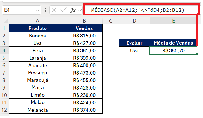 Como calcular a média no Excel excluindo certas células