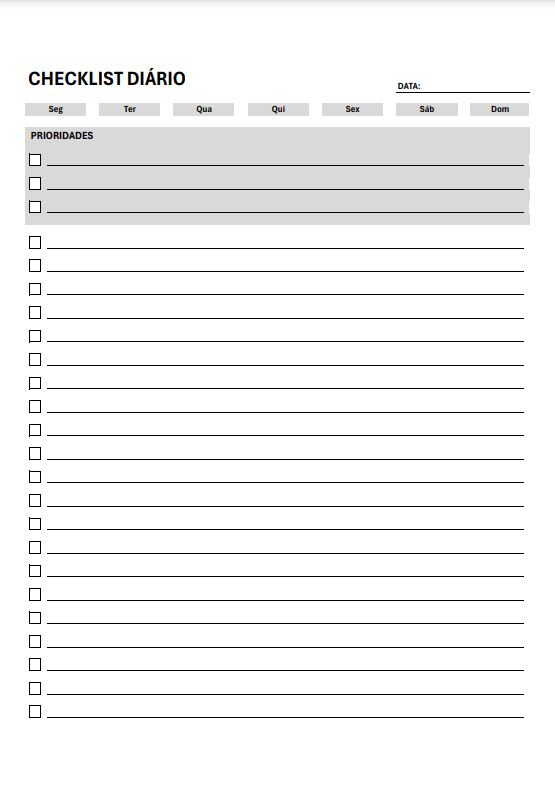 Checklist Diário com Prioridades