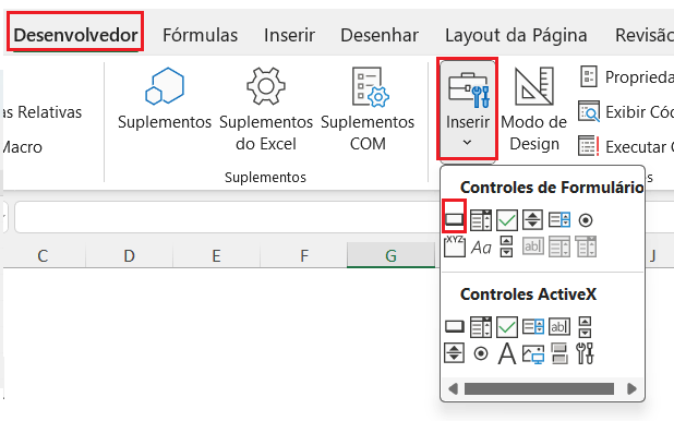 Botão para inserir macro no Excel