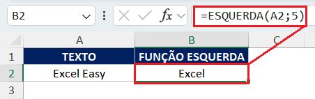 Função ESQUERDA no Excel