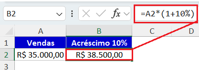 somar valor com porcentagem no excel