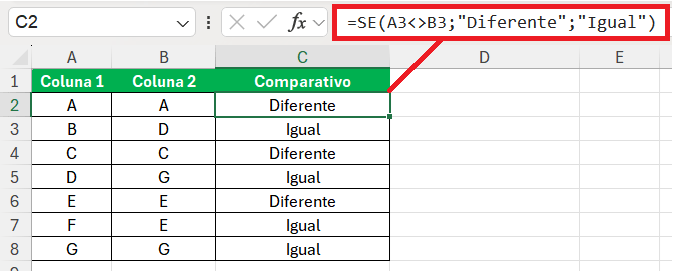 Função SE diferente de