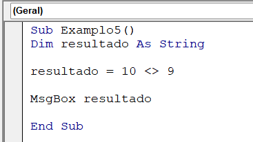 Sinal de Diferente no Excel VBA