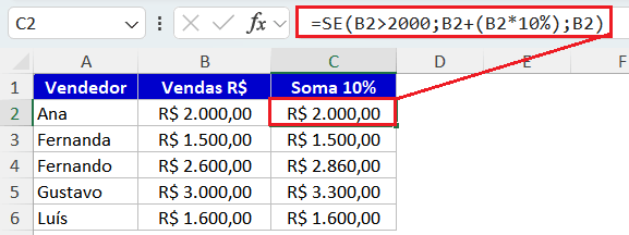 Função Se com porcentagem