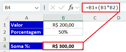 formula de somar porcentagem no excel