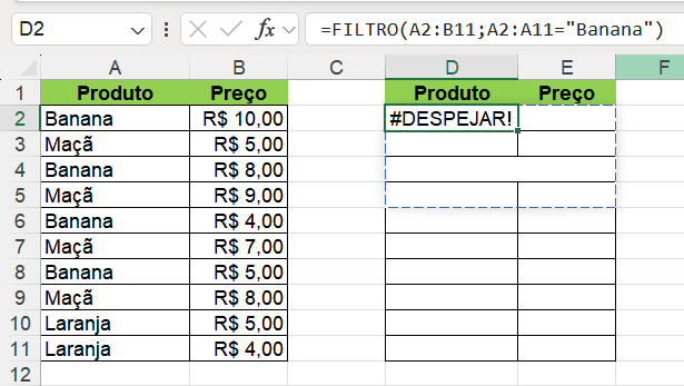 O que fazer quando aparece o erro #DESPEJAR! no Excel