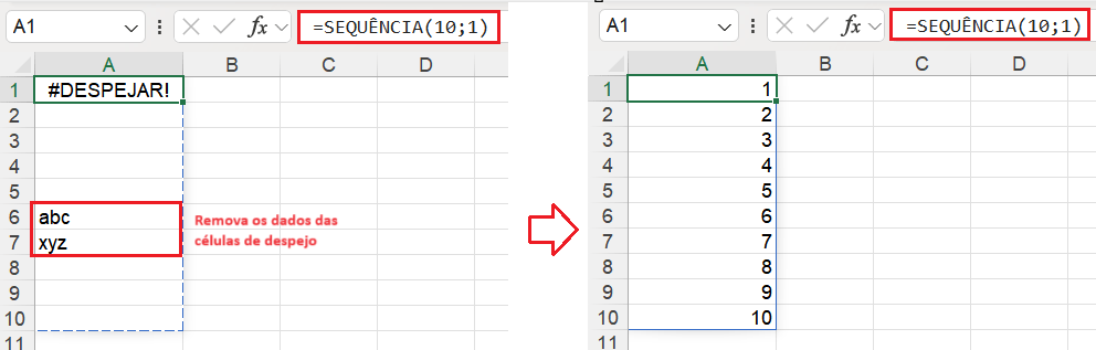 Causa do erro DESPEJAR no Excel