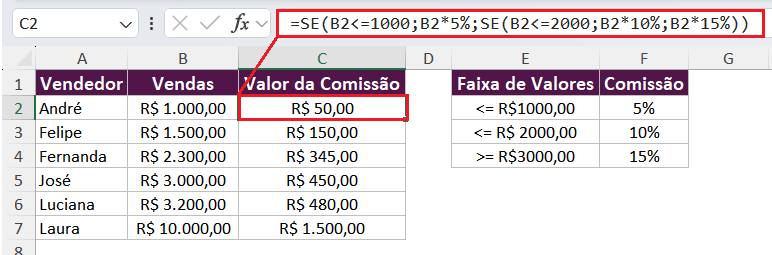 função se com 3 condições