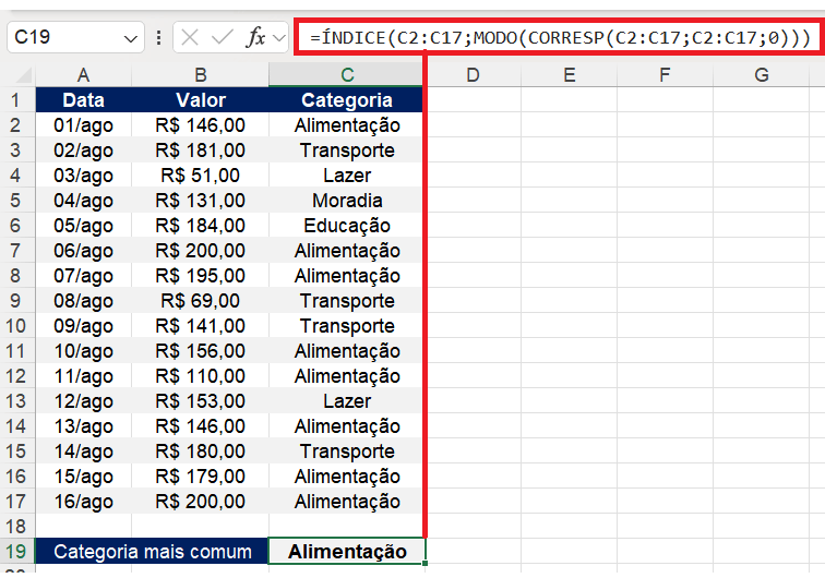 Calcular MODA no Excel