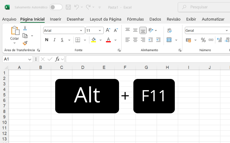 Captura de tela com o atalho rápido para abrir o VBA no Excel em poucos cliques