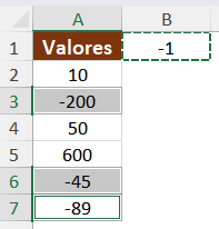 valor negativo no excel