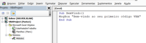Exemplo de código VBA dentro de módulo