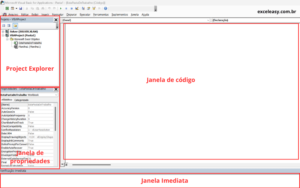 Tela mostrando os principais recursos da tela do VBA no Excel