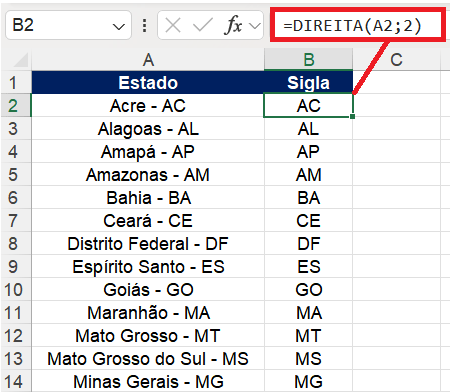 Extrair a sigla de estado