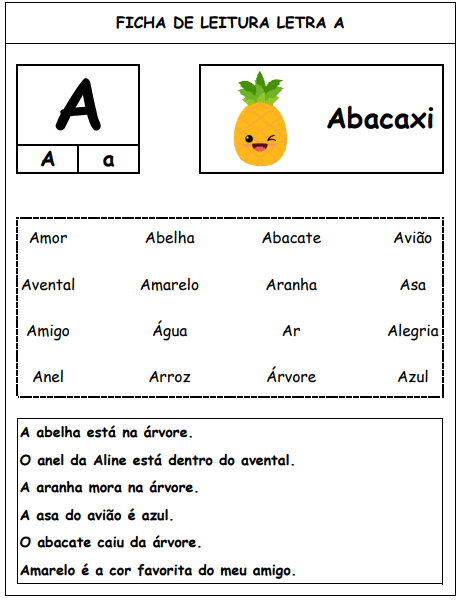 Ficha de Leitura Para Alfabetização