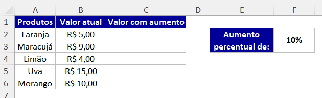 calcular aumento de preço