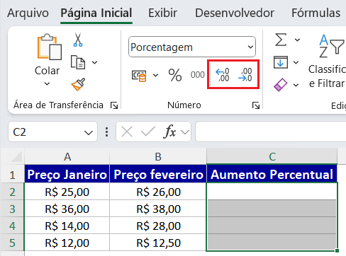 Formato porcentagem com casas decimais Excel