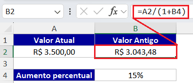  calcular o valor antes do aumento percentual 