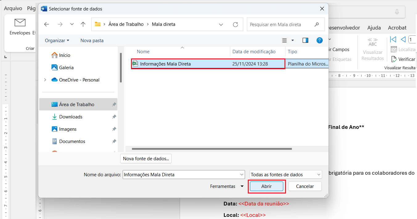 Excel para criar mala direta