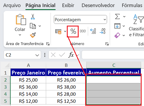 Formato porcentagem Excel