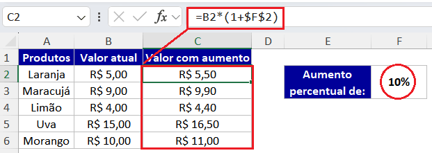 aumentar porcentagem em um preço