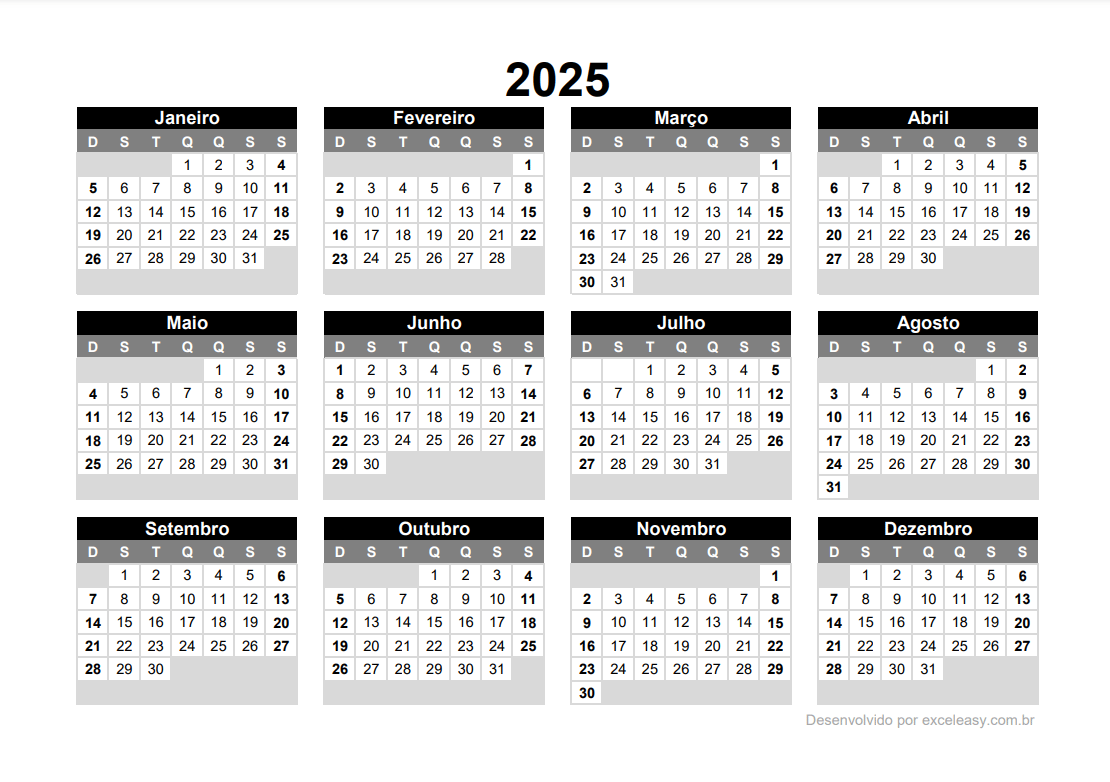 Calendário 2025 Para Imprimir