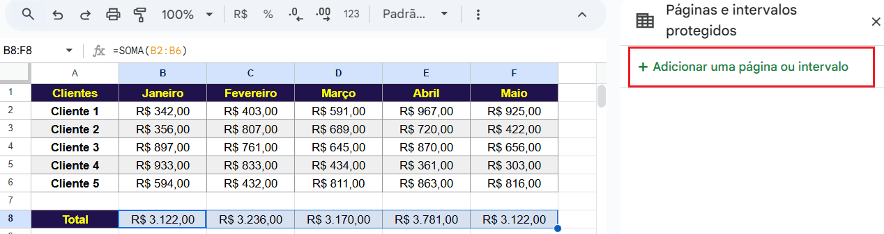 bloquear planilha google sheets