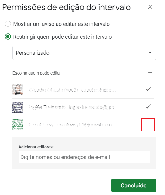 proteger células planilhas do google