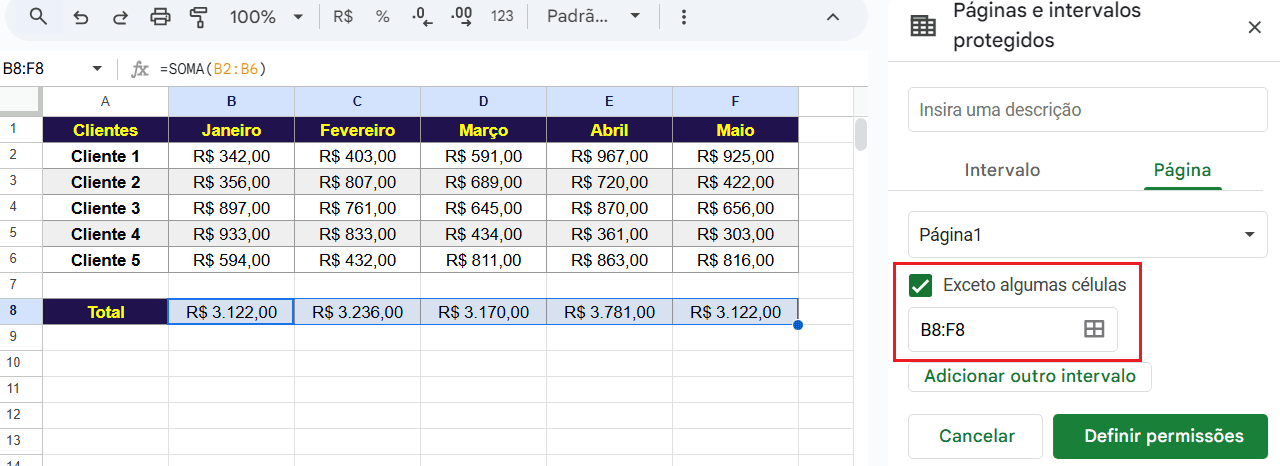 Google sheets, proteger planilha