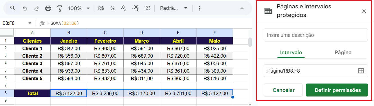 bloquear células no google sheets