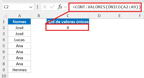 Contar valores únicos existentes em uma lista