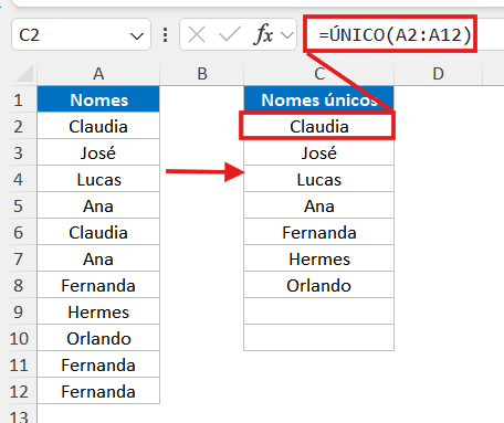 Listar valores únicos excel