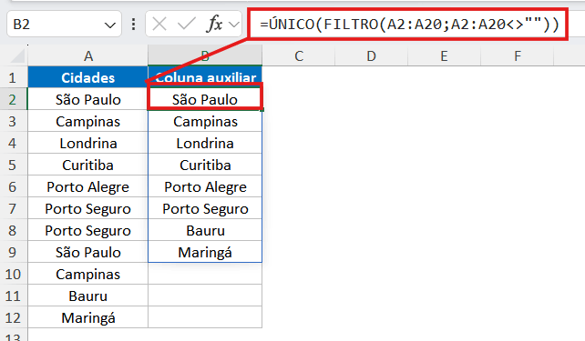 Lista suspensa com valores únicos