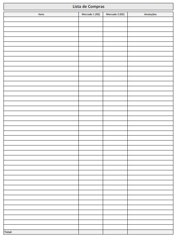 modelo de lista de compras supermercado