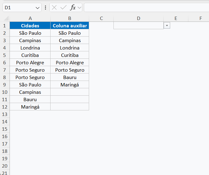 Lista suspensa dinâmica, com Função ÚNICO Excel