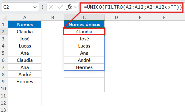 Função Remover duplicatas excel